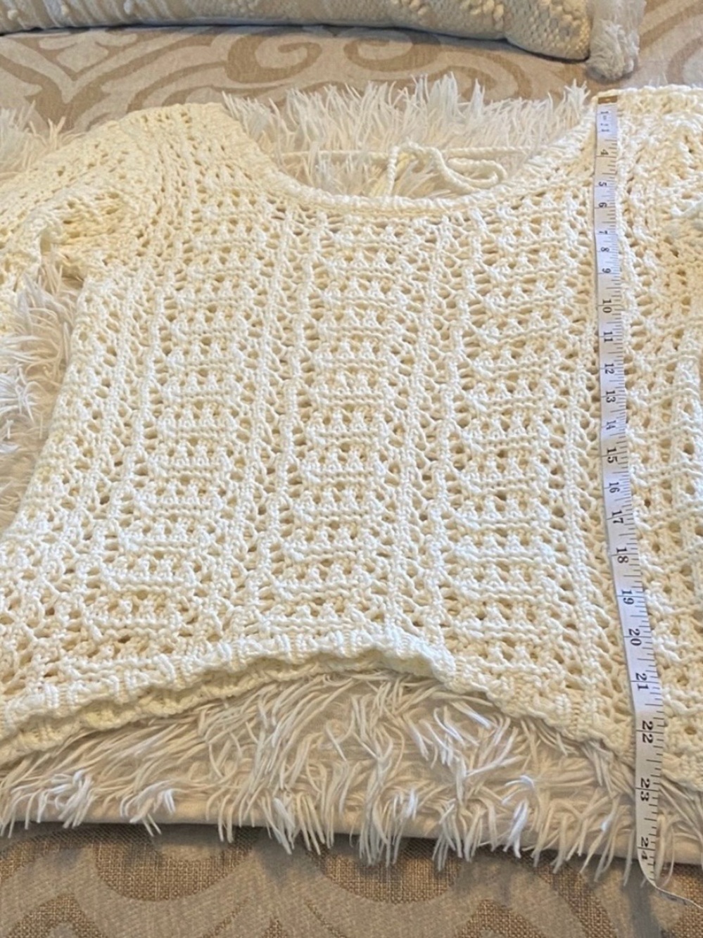 VENUS Ivory Crochet Open Knit Boho Sweater Top XS - Picture 3 of 8